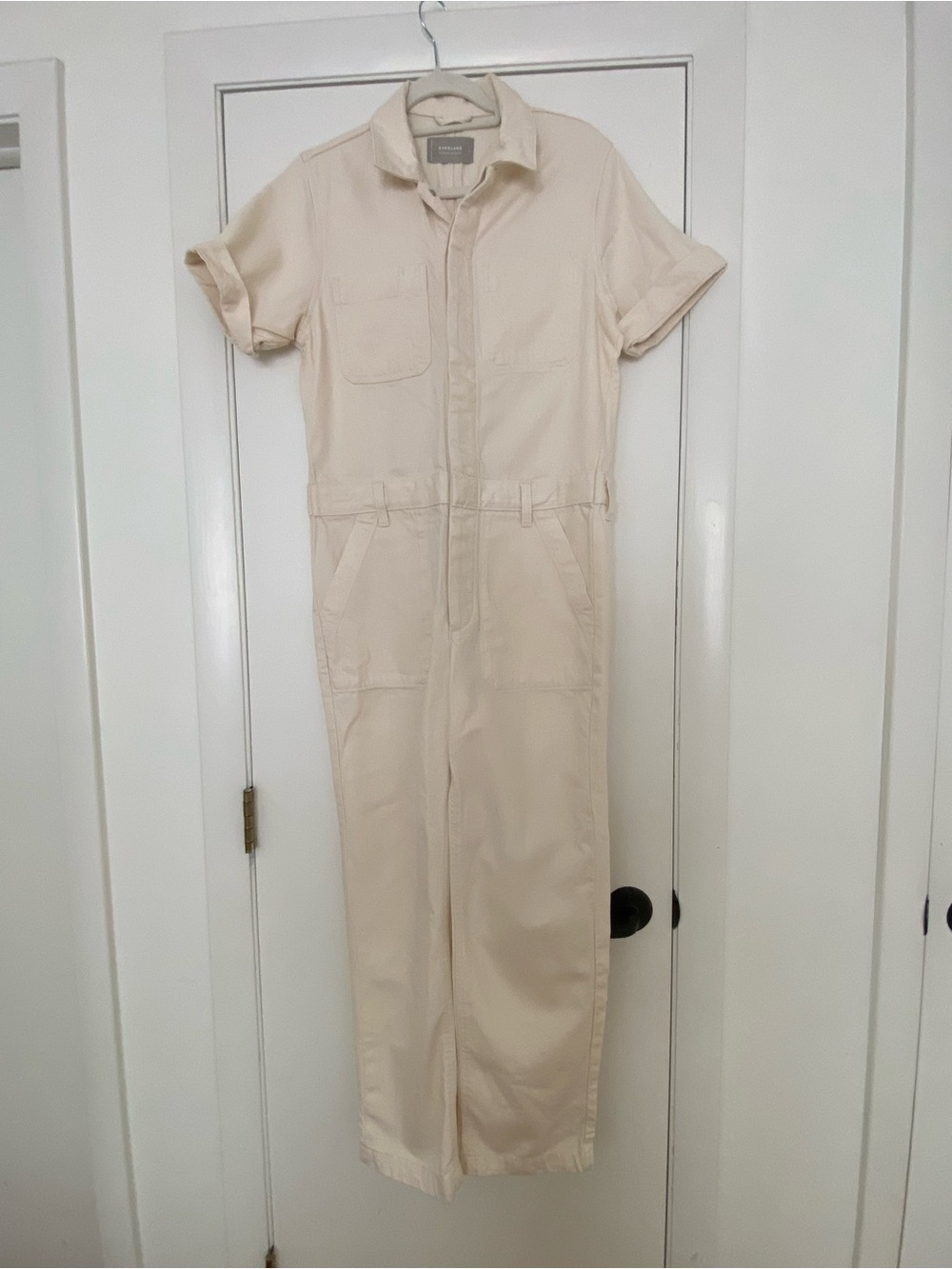 Everlane Cream Short-Sleeve Utility Jumpsuit